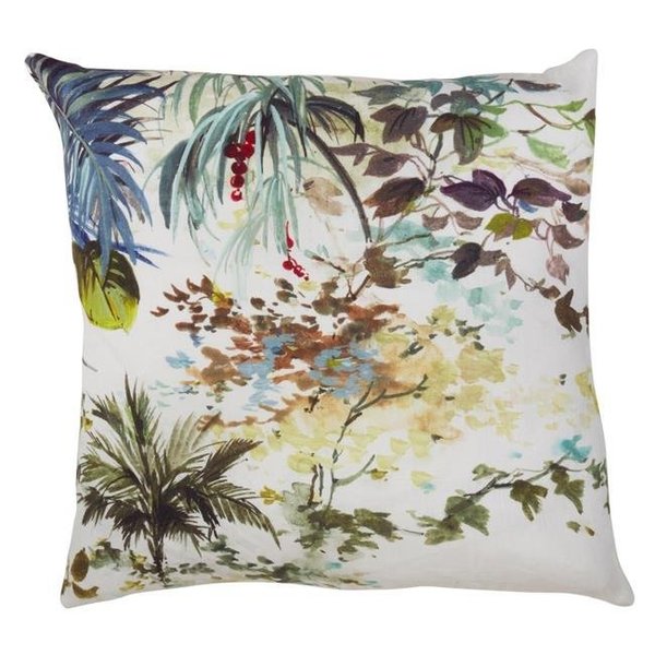 Saro Lifestyle SARO 1761.M20S 20 in. Kalama Square Down Filled Linen Throw Pillow with Tropical Tree Design - Multi Color 1761.M20S